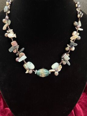 Vintage Baroque Pearl Chunky Gemstone Necklace Hand Knotted 925 Sterling Closure